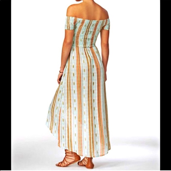 NWT Boho Stripe Mint Green Off Shoulder Maxi Dress - Picture 2 of 6